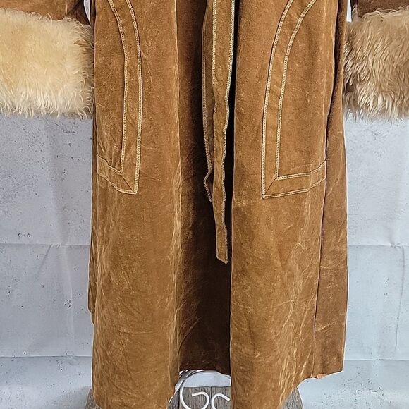 Vintage 70s union made faux leather lions mane coat-caramel brown Women's Size S - Picture 4 of 12